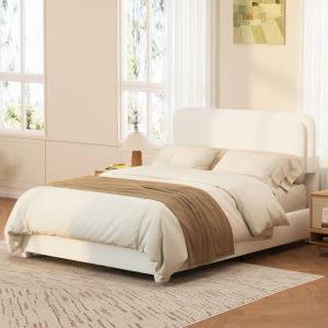 Lit bouclé cadre hauteur ajustable tête nuage blanc