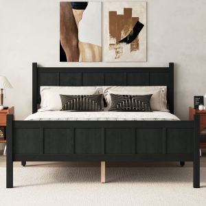 Lit queen panneaux bois design fermier noir
