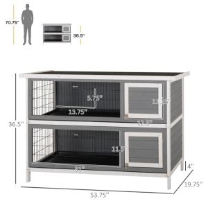 PawHut Clapier lapin 2 étages 54" gris foncé