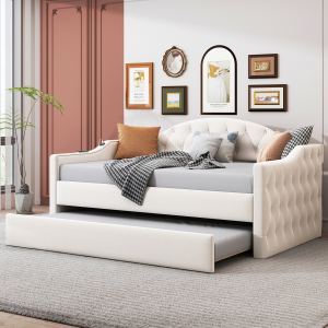 Lit escamotable Twin velours ports USB, beige, HL000088AAA