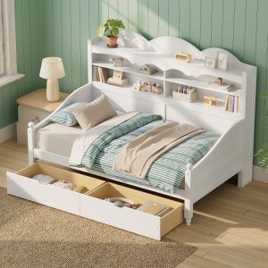 Lit de jour twin rangement, style rétro, blanc
