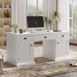 Bureau exécutif 67po blanc 2 portes 3 tiroirs