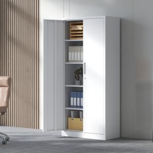 Cabinet rangement garage 71 po H blanc, 4 tablettes réglables