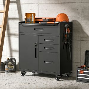 Armoire de rangement mobile 34.3 po - organisateur de garage avec compartiments verrouillables et 4 tiroirs