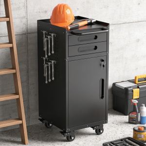 Armoire outils roulante 34,3 po, 2 tiroirs, noir