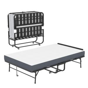 Lit pliant 75x46 po, dossier ajustable, mousse mémoire, roulettes