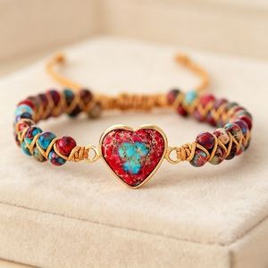 Bracelet pierre naturelle cœur impérial ajustable femme