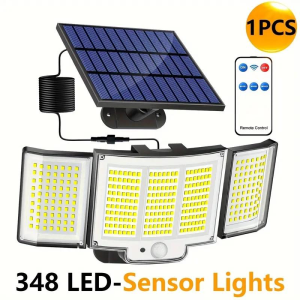 1pc lumière solaire 348 DEL capteur mouvement télécommande 3 têtes