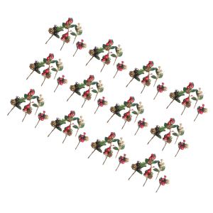 Fleurs artificielles baies rouges pommes pin 12 ensembles