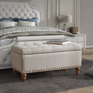 Banc ottomane beige lin, charnière ressort