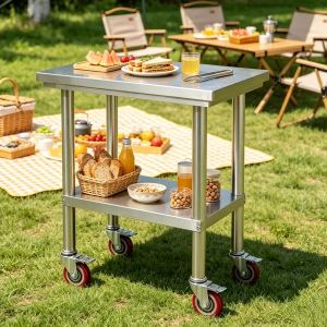 Table travail métal hauteur ajustable, tablette cuisine