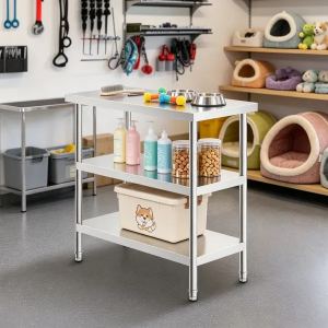 Table travail métal, tablettes ajustables cuisine
