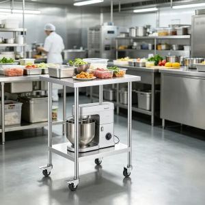 Table de travail métallique avec tablettes ajustables