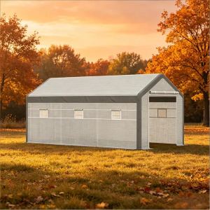20' X10' X 9' Walk-in Greenhouse With Roll Up Door With 6 Closeable Windows
