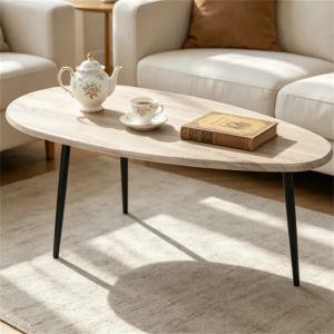 Table basse ovale grise base métal lourd multifonction