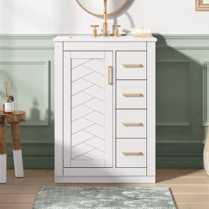 Vanité salle bain 24 po avec lavabo céramique intégré, blanc