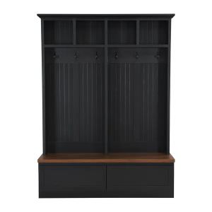 Farmhouse 4-in-1 Hall Tree With Wood Grain Bench, Mudroom Versatile Coat Rack With 2 Large Drawer, Entrance Organizer For Hallway, Living Room, Black, 55.9'W