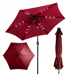 Parasol patio 9 pi LED solaire bouton inclinaison bourgogne imperméable
