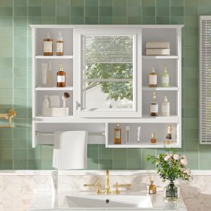 Miroir armoire mur 35" 2 portes charnières silencieuses rangement