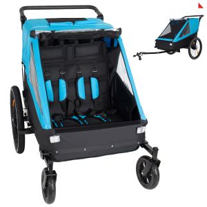 Remorque vélo 2 en 1 enfants jogging rangement bleu