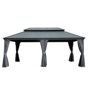 Gazébo 12x18po hardtop, toit acier galvanisé, rideaux, gris