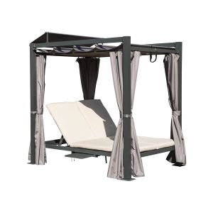 Lit jour alu rétractable gris coussins beige