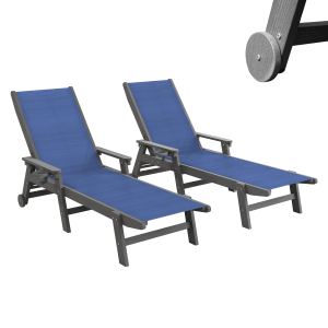 Chaises longues piscine ensemble 2 bleu marine roues
