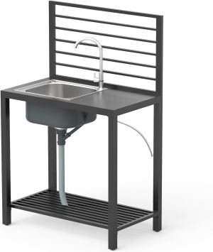 Îlot cuisine extérieur rangement acier inoxydable, évier, couvercle