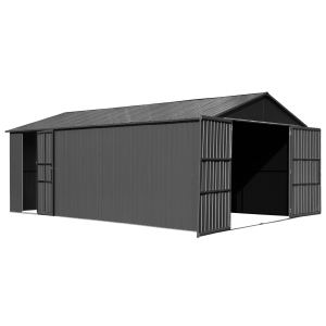 Remise garage métal 12x15pi, portes double verrouillables, gris foncé