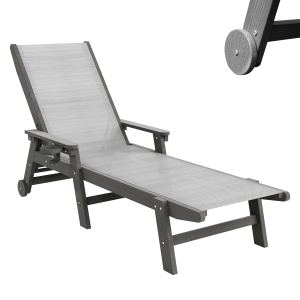 Chaise longue extérieur HDPE roues grise 5 positions