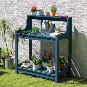 Établi rempotage HDPE tout temps, rangement, extérieur, bleu