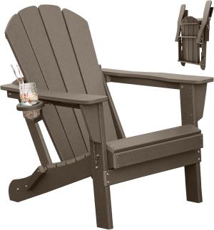 Chaise Adirondack HDPE Pliante Porte-Gobelet Marron