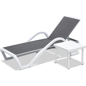 Chaise Longue Patio Aluminium Ajustable Grise Table