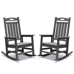 Ensemble 2 chaises berçantes patio HDPE gris adulte
