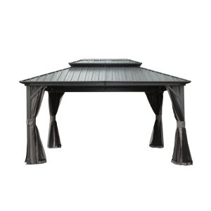 Gazébo 10x12 po aluminium acier toiture double noir