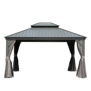 Gazebo 10x12 po, toiture double acier galvanisé, gris, rideau
