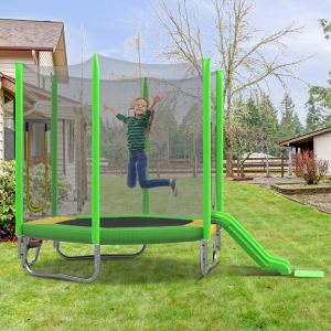 Trampoline 7 pi enfants, filet de sécurité, glissade et échelle