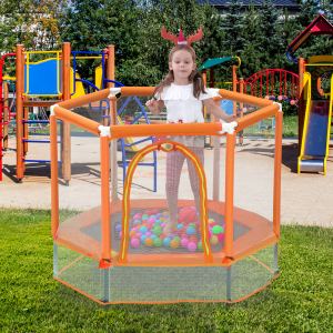 Trampoline enfant 55 po, filet sécurité, balles, intérieur extérieur