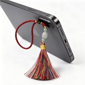 Pendentif nœud tassel téléphone perles jade