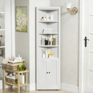 Meuble coin 71 po 2 portes 5 tablettes blanc