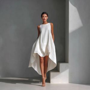 Robe sans manches femme asymétrique, tenue vacances printemps