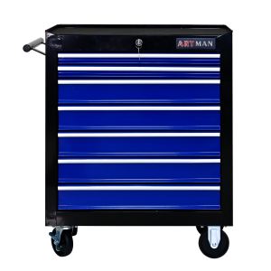 Chariot à outils 7 tiroirs multifonctionnel noir-bleu