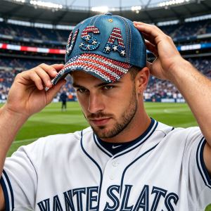 Casquette baseball Coupe du monde USA strass denim bleu