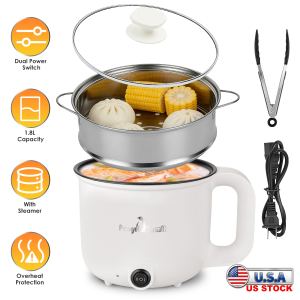 Chaudron électrique 1,8L mini portable 300W 600W protection surchauffe
