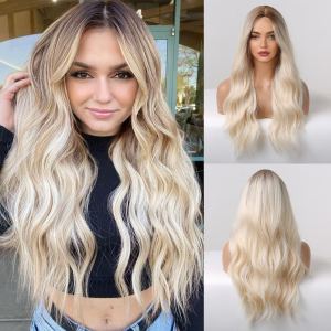 Perruque synthétique blonde ondulée longue