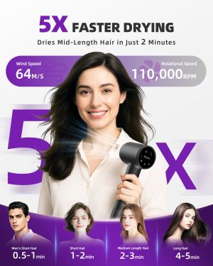Sèchoir ionic 600M ions négatifs, écran tactile, cheveux bouclés