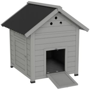 Poulailler canard bois toit ouvrant portes doubles, gris
