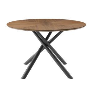 Table basse MDF ronde 53,14 po, base métal, pieds croisés noyer