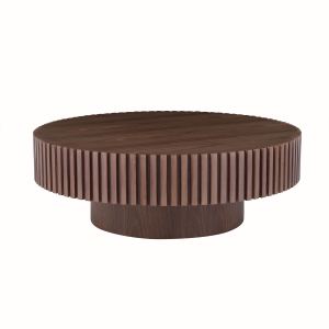 Table basse ronde moderne 31,49po, piédestal, noyer