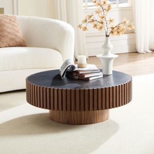 Table café tambour nesting pierre 35,43" noyer